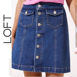 LOFT Blue Denim Skirt Button Up Front Back Pockets Size 10